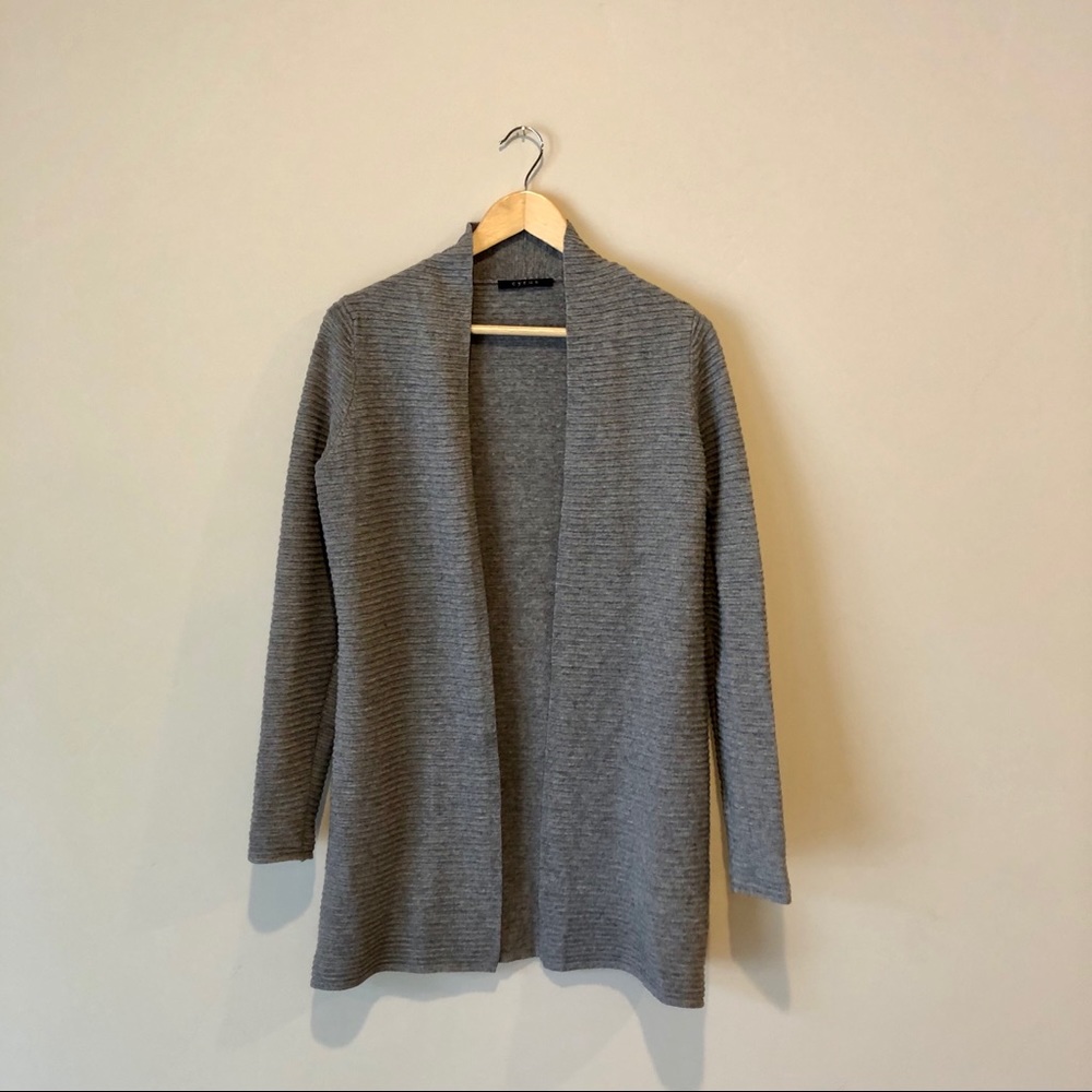Stripe-texture Medium Grey Long Cardigan